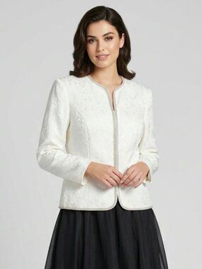 Vintage 80s Benee by Lori Ann Ivory Jaquard Jacket with Rhinestone Trim Size 20